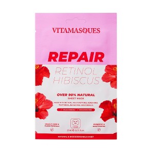 Vitamasques Repair Retinol Hibiscus Biodegradable Sheet Mask & Eco Pouch - 0.71 fl oz - 1 of 4
