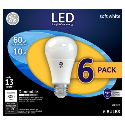 General Electric 6 pk 60W A19 LED Light Bulb White