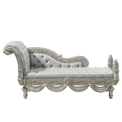 82" Beige Synthetic Leather Rococo Chaise Lounge with Champagne Finish