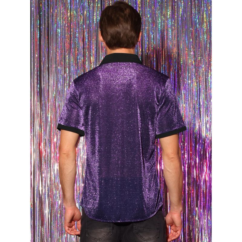 Lars Amadeus Men's See Through Short Sleeves Party Disco Shiny Glitter Shirts, 2 of 5