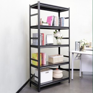 PAGED 5 Tier Book Shelf Metal Storage Shelves with Adjustable Height and Protective Side Rails for Living Room, Home Office - 1 of 4