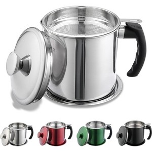 Stainless Steel Bacon Grease Container With Strainer, 48 oz Oil Pot with Lid and Handle - 1 of 4