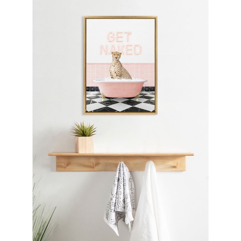Kate &#38; Laurel All Things Decor 18&#34;x24&#34; Sylvie Cheetah Get Naked in Retro Pink Bath Framed Wall Art by Amy Peterson Art Studio Bright Gold, 5 of 7