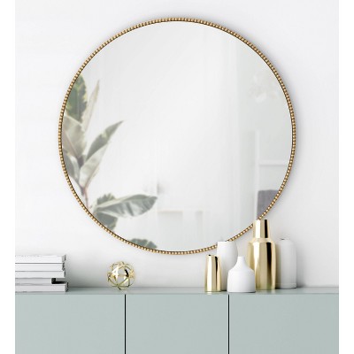 Gwendolyn Round Gold Beaded Accent Vanity Mirror