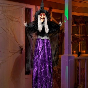Joyfy 47” Halloween Hanging Animated Witch,Sound Activation and Purple Eyes for Outdoor & Indoor Decor,Halloween Dcorations Props Scary Decor - 1 of 4