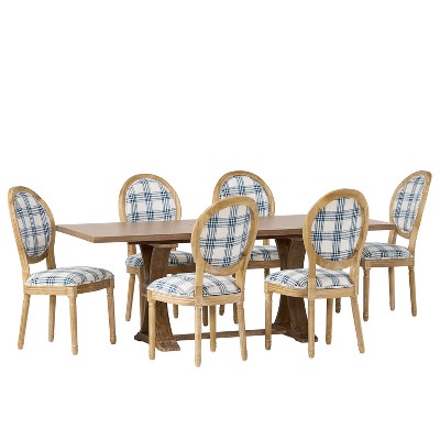 Christopher Knight Home Derring 7 Pieces French Country Upholstered Wood Expandable Dining Set
