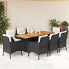vidaXL 9 Piece Patio Dining Set with Cushions - Black PE Wicker/Rattan & Acacia Wood Table - Outdoor Garden Furniture - 2 of 4