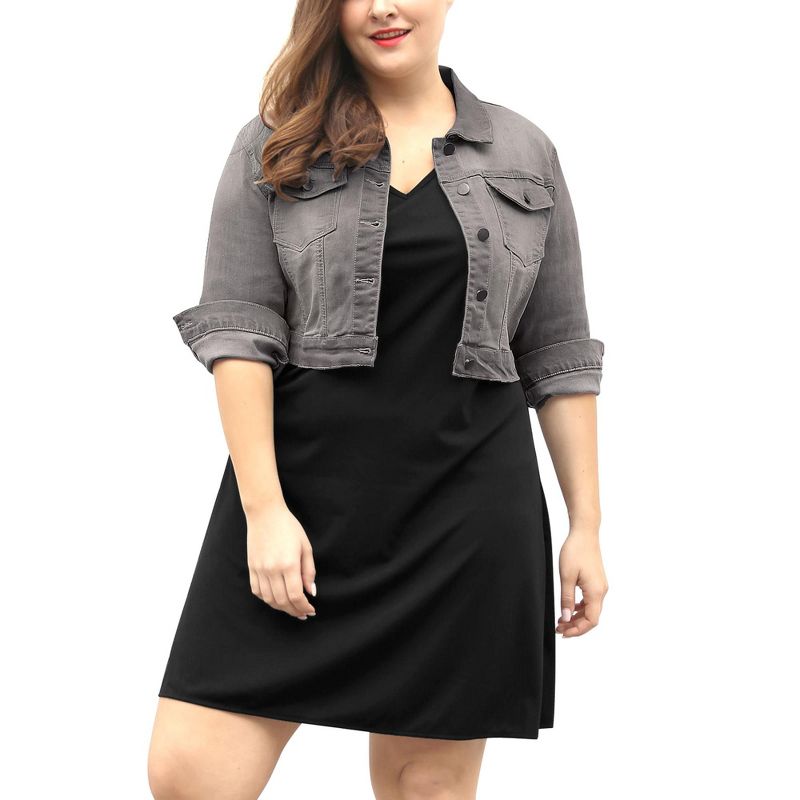 Agnes Orinda Women's Plus Size Cropped Long Sleeve Trendy Fashion Denim Jean Jackets, 1 of 6