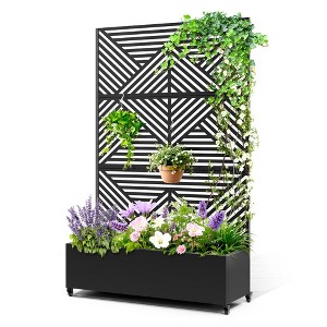 TOAOTBNBO Metal Raised Garden Bed with Diagonal Geometric Pattern，Outdoor Planter Box with Wheels, Modern Privacy Screen for Garden and Patio - 1 of 4