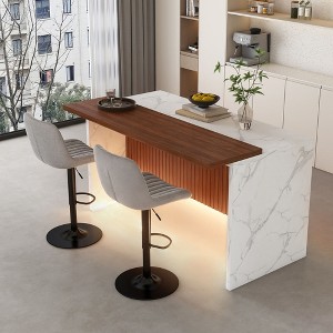 GDFStudio Veda Modern 3 Piece Marble-Look Kitchen Island Set with 360° Swivel Upholstered Bar Stools and LED Lights - 1 of 4