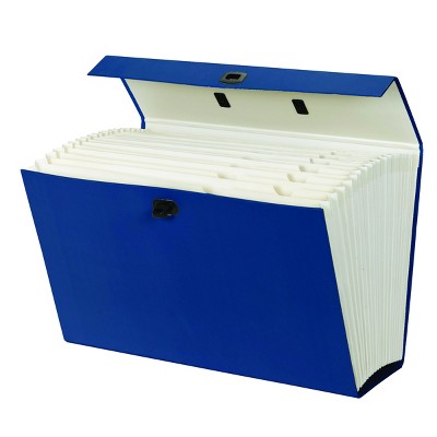 Blue Portable Expanding File Box with 19 Pockets