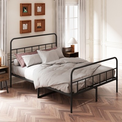 DOMETOUR Queen Metal Bed Frame with Headboard & Footboard, Platform with Storage, No Box Spring Needed, Easy Assembly, Black