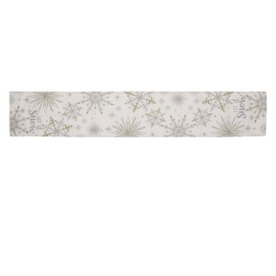 Unique Bargains Christmas Table Runner Alphabet Snowflake Linen Gray Yellow White 72"x13" 1 Pc
