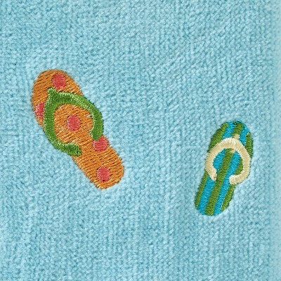 Sky Blue Cotton Hand Towels with Flip Flop Embroidery, 2-Piece Set