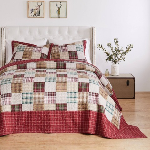 Greenland Home Fashions 3pc Queen Oxford Traditional Bedspread Bedding Set Red