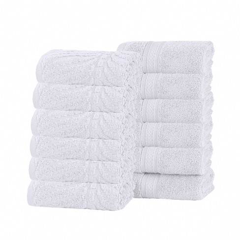 Cotton Geometric Jacquard Plush Soft Absorbent Face Towel Washcloth Set Of  12, White - Blue Nile Mills : Target