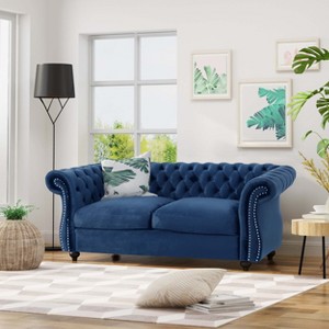 ORRD Chesterfield Loveseat - Button-Tufted w/Nailhead Trim & Rolled Arms, 61.75"W, Classic Sofa for Living Room（Emerald） - 1 of 4