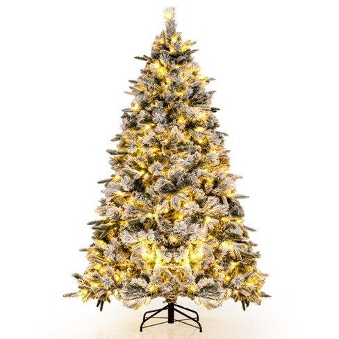 Costway 6/7 Ft Pre-lit Flocked Christmas Tree Hinged Xmas