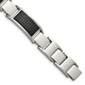 Black Bow Jewelry 13mm Stainless Steel Brushed & Black Plated Link Adj. Bracelet, 8 Inch - 1 of 4