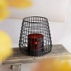 6.7" x 7.3" Black Wire Base w/ Amber Glass Insert Pillar Candle Holder - 3 of 4