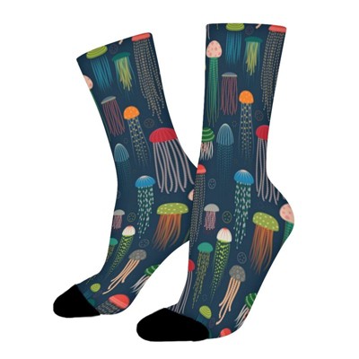 Colorful Jellyfish Women Printed Crew Socks Funny Funky Socks Soft Polyester Novelty Gifts for Artists Men