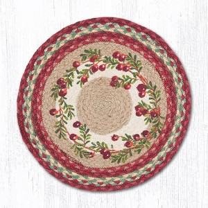Earth Rugs Cranberries Round Placemat – 15"x15" Hand-Braided Natural Jute Table Mat - 1 of 3