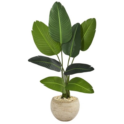 Nearly Natural 45-in Travelers Palm Artificial Tree in Sand Colored Planter