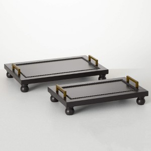 Sullivans 18" & 15.75" Black Wood Riser Tray Set of 2 - 1 of 3