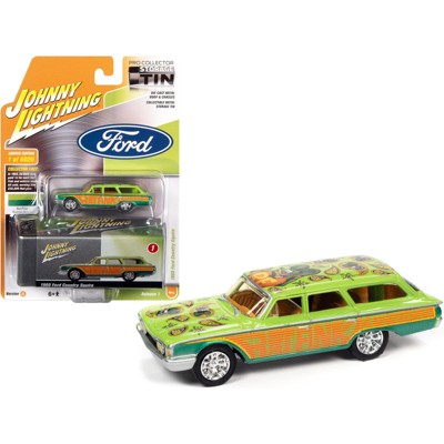 1960 Ford Country Squire Rat Fink Green & Orange w/Graphics & Collector Tin Ltd Ed 6020 pcs 1/64 Diecast Car by Johnny Lightning