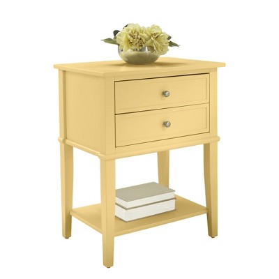 Yellow Wood Accent Table with 2 Drawers and Shelf