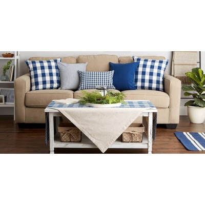 Set of 4 Navy and Off-White Cotton Euro Pillow Covers