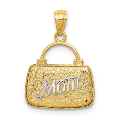 Black Bow Jewelry 14k Yellow Gold & White Rhodium Reversible Mom Purse Pendant