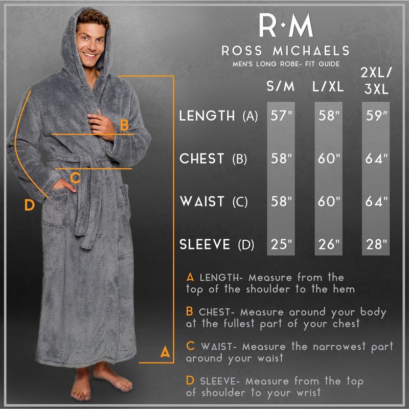Ross Michaels Men's Big & Tall Robe with Hood, Full Length Long Plush Fleece Bathrobe, 4 of 7