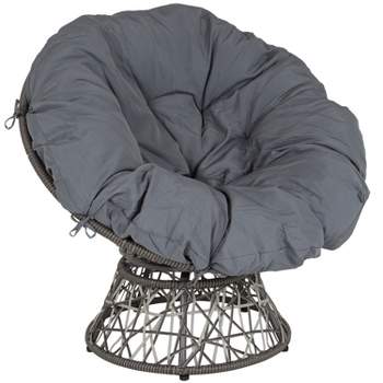 Merrick Lane Papasan Style Woven Wicker Swivel Patio Chair in Silver with Removable All-Weather Dark Gray Cushion