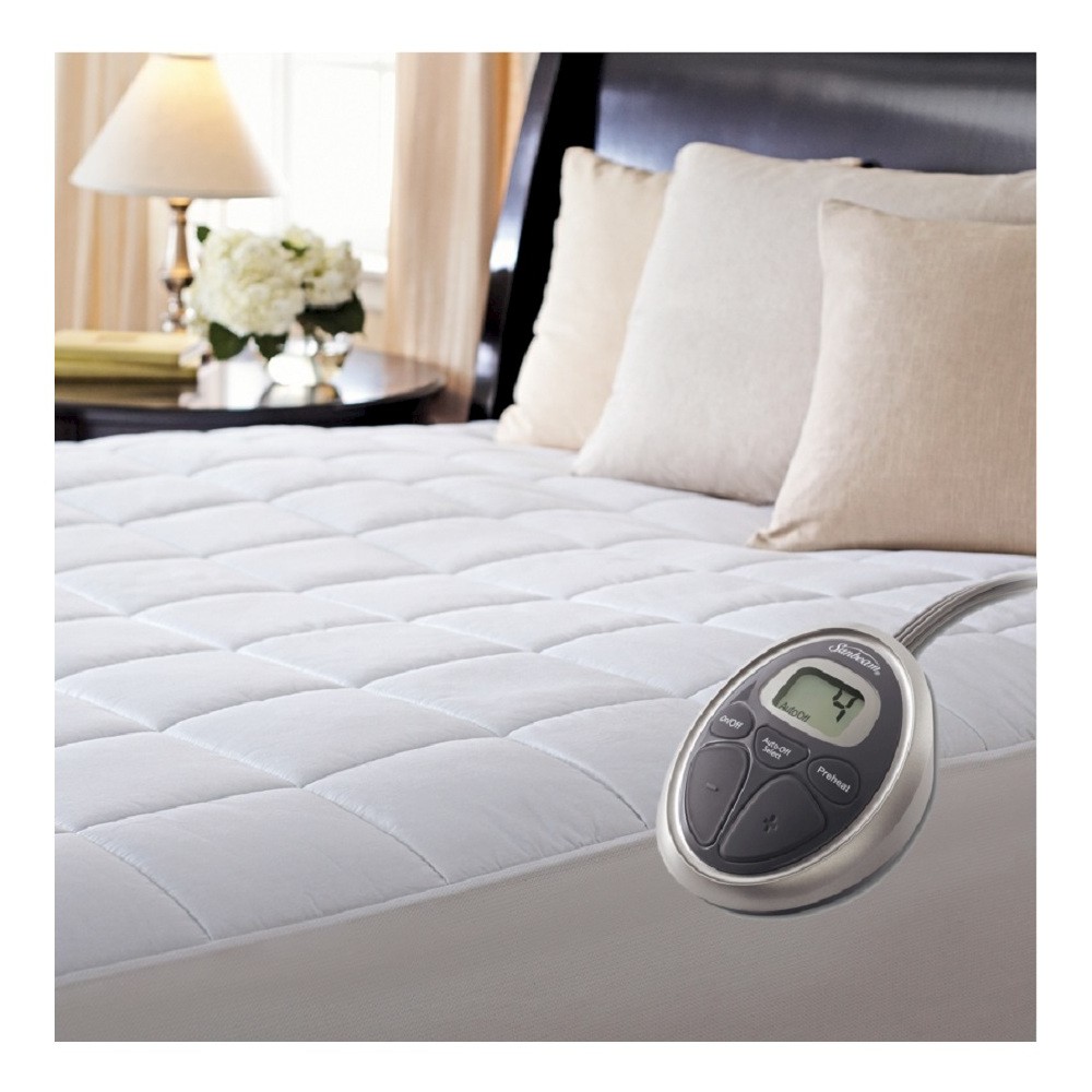 SlumberRest Premium Heated Quilted Mattress Pad (Twin) - Sunbeam, White