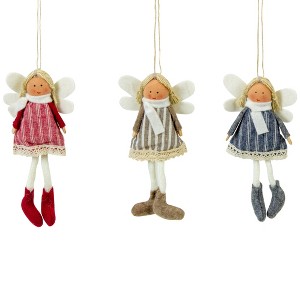 Northlight Angel Doll with Wings Christmas Ornaments - 6" - Red, Brown and Blue - Set of 3 - 1 of 4