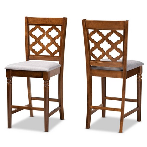 2pc Ramiro Wood Counter Height Barstools Gray walnut brown