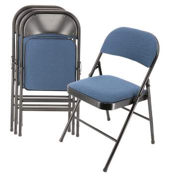 Elama Metal Folding Chairs with Padded Seats, Dark Blue/Black, Set of 4 Chairs