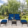Tangkula 5PCS Patio Set Sectional Rattan Wicker Furniture Set w/ Navy Cushion - 3 of 4