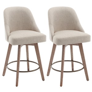 Bekrvio 26" Counter Height Swivel Bar Stools Set of 1/2/3/4–Mid-Century Barstools with Backs, Linen Upholstered & Wood Legs, for Kitchen Island - 1 of 4