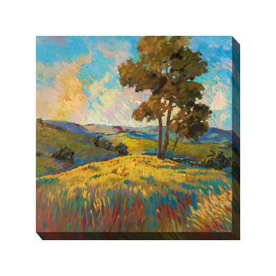 Cottage Garden West of The Wind HIGH Ground Blue, Yellow, Brown 24 x 24 Inch Waterproof Gallery Wrapped Canvas, Outdoor Garden, Yard, Patio All