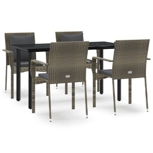 vidaXL Patio Dining Set Outdoor Rattan Wicker Table and Chair Set for Porch - Gray 55.1" Table Length 4 Items - 1 of 4