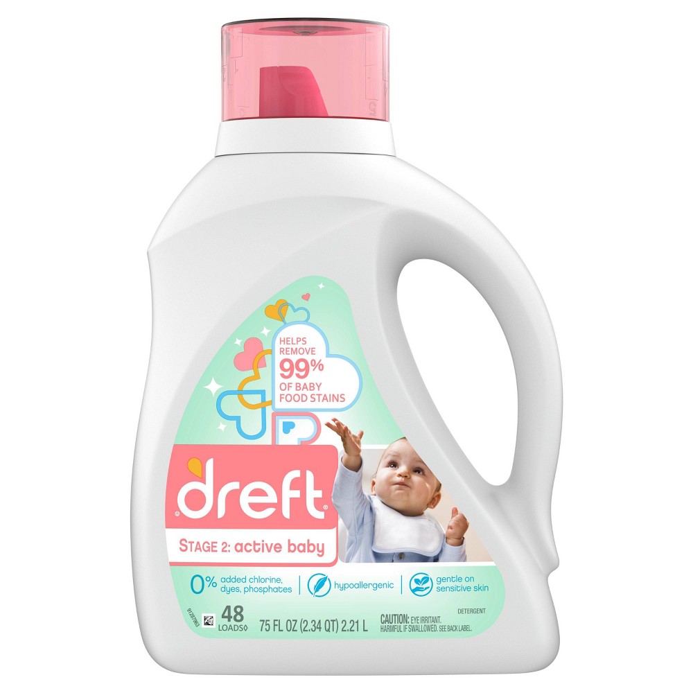 Dreft Active Baby He, 48 Loads Liquid Laundry Detergent, 75 Fl Oz