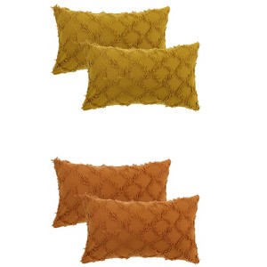 Unique Bargains Decorative Cozy Solid Color Cut Flower Checkered Throw Pillow Covers 4 Pcs - 1 of 4