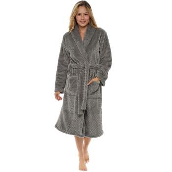Alexander Del Rossa Women's Classic Jacquard Bathrobe, Plush Robe with Pockets Steel Gray Small-Medium