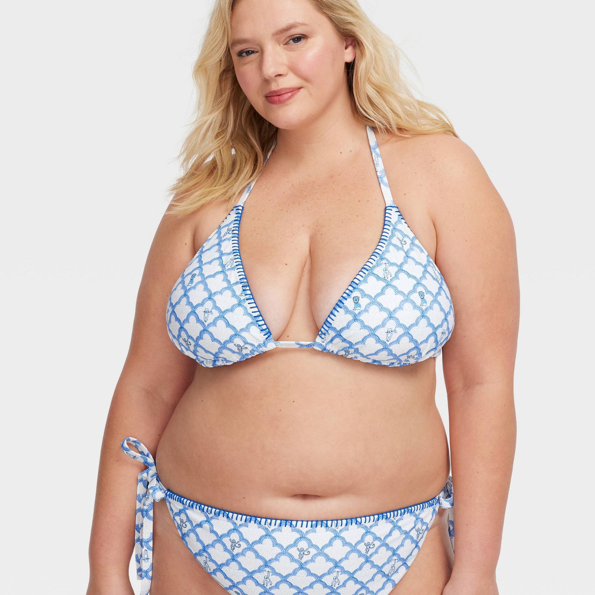 Women's Geo Trellis/Floral Vines Reversible Triangle Bikini Top Blue - Roller Rabbit x Target 3X