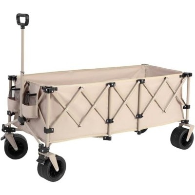 RISOKEYS Extra Long 300L Collapsible Wagon Cart with All-Terrain Wheels,220LB Capacity - Heavy Duty Foldable Utility Cart for Camping,Beach