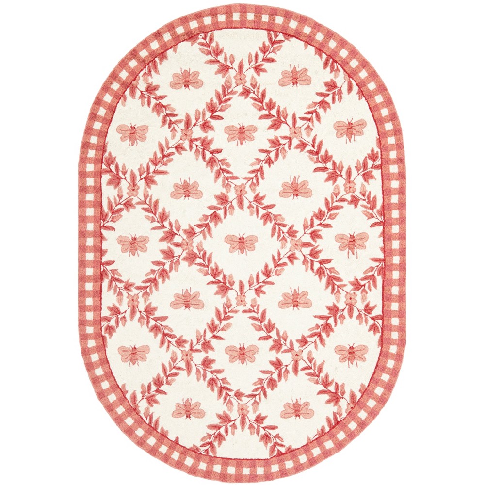 4'6inx6'6in Oval Bee Hooked Area Rug Ivory/Rose - Safavieh