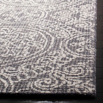 Gray Floral Motif Handmade Tufted Wool Runner Rug