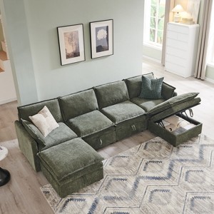 SinCiDo 116.54" Modular Couch Sofa with Storage, U-Shape 4 Seater Cloud Couch Sectional with Ottoman, Modern Sofa with Deep Seat & Pillow - 1 of 4